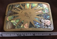 *** Sun Design Mother-of-Pearl Inlay, Brass-Colored Belt Buckle