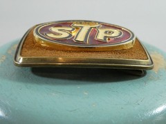 STP Motor Oil Company Belt Buckle 1979 Raintree Enamel Metal Men&rsquo;s Advertisment