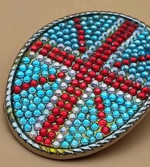 British Flag Belt Buckle Red Blue & Silver Rhinestones Union Jack