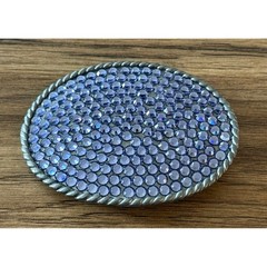 Vintage Blue Purple Rhinestone Belt Buckle Signed Unknown Maker Made USA Western