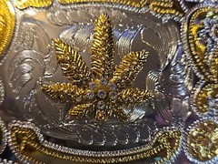 GOLD & SILVER (IN COLOR ONLY) LARGE RODEO WESTERN MARIJUANA Metal Belt Buckle