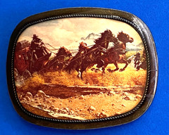 Early Unbranded Pacifica Wells Fargo Stagecoach Cowboys Belt Buckle