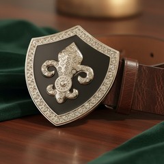 Men Women Silver Metal Belt Buckle Fashion Shield Big Bling Fleur De Lis