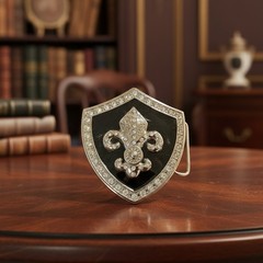 Men Women Silver Metal Belt Buckle Fashion Shield Bling Fleur De Lis Lily