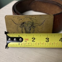 VTG Belt Buckle Ampersand Brass- Engraved Bull Design With Belt 41”