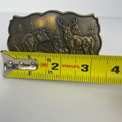 Vintage Wildlife Belt Buckle Bear Deer Fawn Forest Scene Brass Tone Scalloped