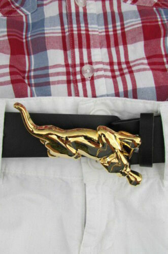 New Men Women Fashion Buckle Gold Metal Panther Narrow Skinny Belt Safari