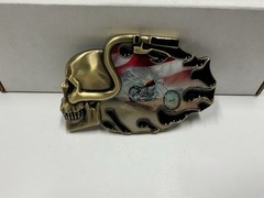 Pewter Belt Buckle Ride Hard Live To Ride Motorcycle Biker Eagle Skull Flames