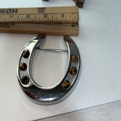 Silver Metal W CatEyes Horseshoe Western Belt Buckle for Men Signed D B