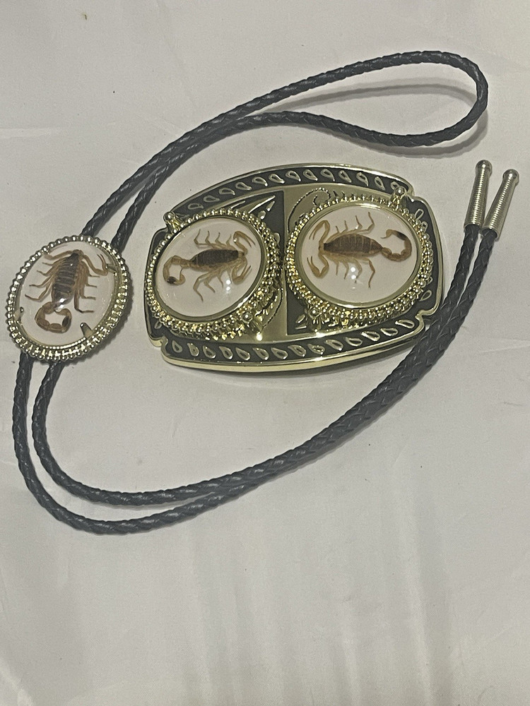 Gold tone Scorpion Belt Buckle and Bolo Set