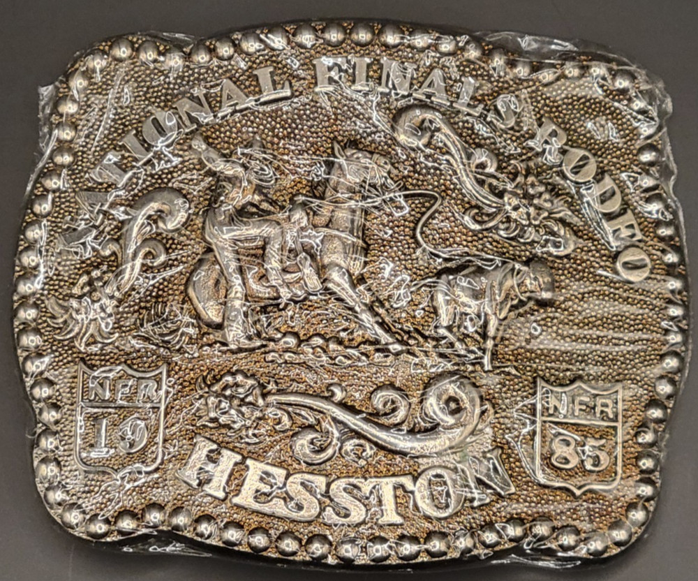 New Vintage 1985 belt buckle NATIONAL FINALS RODEO western HESSTON NFR fellows