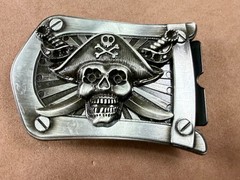Pirate Skull Crossbones with Crossed Swords 3D Raised Silver Tone Belt Buckle