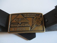 Vintage Brass Belt Buckle & Belt Georgia-Pacific Chlor Operations USA Made
