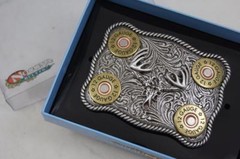Nocona Whitetail Buck Skull Shotgun Shells Rectangular Belt Buckle 37526