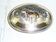 DSC JUSTIN SILVER MEXICO STANDING HORSE WESTERN BELT BUCKLE