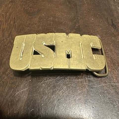 USMC solid brass belt buckle “USMC” in large letters 2” tall & 4”wide unpolished