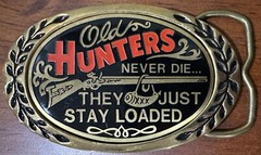 Walt Disney Productions Enameled Brass Belt Buckle Old Hunters Never Die…