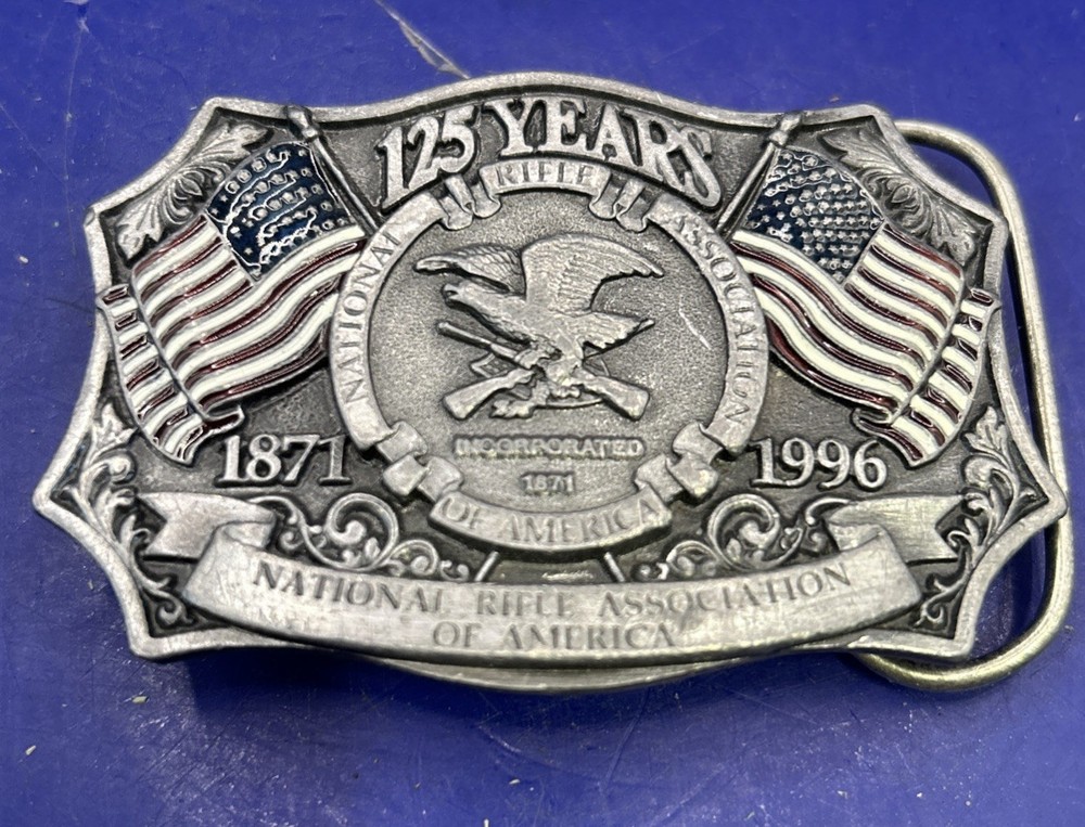 1871-1996 NRA 125th Anniversary American Flag Metal Belt Buckle-Made in USA