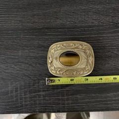 vintage TIGERS EYE belt buckle GEMSTONE polished rock inset