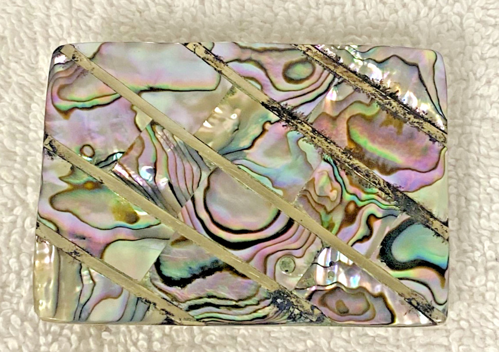 Vintage Western Boho Mexico Alpaca Silver Abalone Shell Inlay Belt Buckle