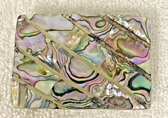 Vintage Western Boho Mexico Alpaca Silver Abalone Shell Inlay Belt Buckle