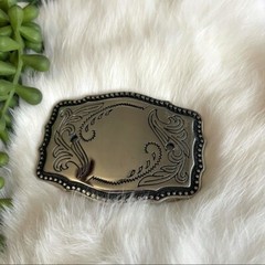Belt Buckle Floral Silver & Black Rodeo Western Bull Rider Cowboy Cowgirl