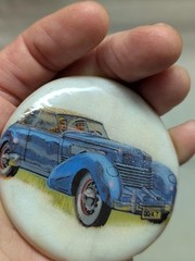 vintage CLASSIC CAR belt buckle 1930s 1940s marble WESTERN custom ROADSTER