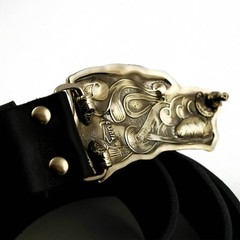 German silver belt buckle Grey Wolf, Handmade wolf head german silver buckle