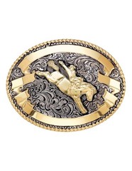 Crumrine Western Belt Buckle Rodeo Oval Bareback Silver Bronze C02162