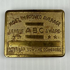 Vintage Bowling League Belt Buckle ABC Award Brass RARE Most Improved Average