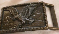 Vintage Bronzy Brass Belt Buckle Eagle & Mountains Marked Japan Original Coating