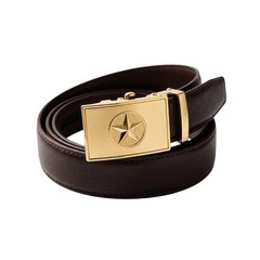 Men&rsquo;s Full-Grain Leather Ratchet Belt Brown with Military Star 28&Prime;–44&Prime;,