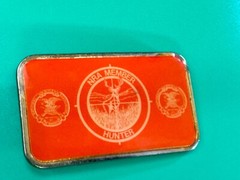 Nra Member Hunter – Rare Orange & Bass Color Gun Rights Collectors Belt Buckle