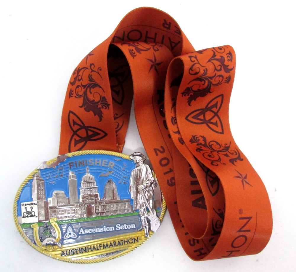 2019 Austin Half Marathon Belt Buckle w Lanyard Ribbon Running Texas Finisher