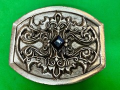 Scrollwork Stone Sterling Silver Plated English Laundry / Wicks Belt Buckle