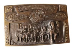 Genuine BUDWEISER Beer Brass Belt Buckle (1982; Serial No. 820) 2 1/8&Prime; X 3 1/2&Prime;