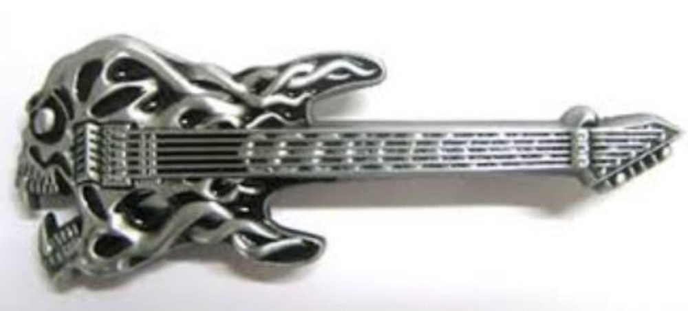 Black Guitar Skull Belt Buckle Metal BU128