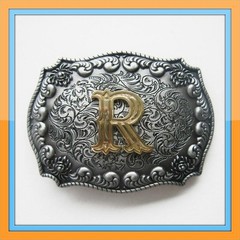 3-D INITIAL LETTER  » R  » RODEO COWBOY WESTERN BELT BUCKLE