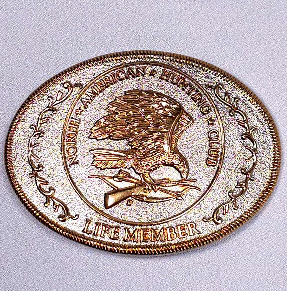 VTG North American Hunting Club Wings Gold Silver Belt Buckle Life Member Oval