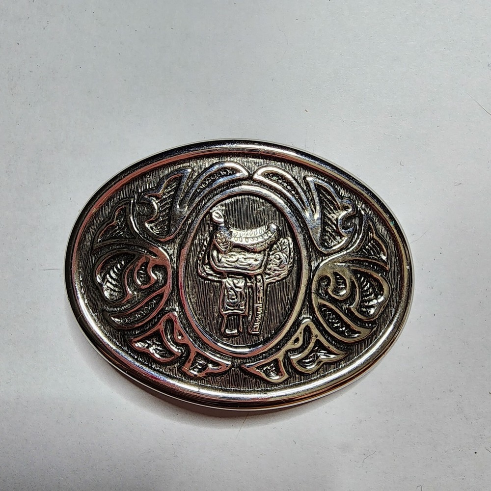 Vintage AVON Metal Silvertone Saddle Engraved Belt Buckle