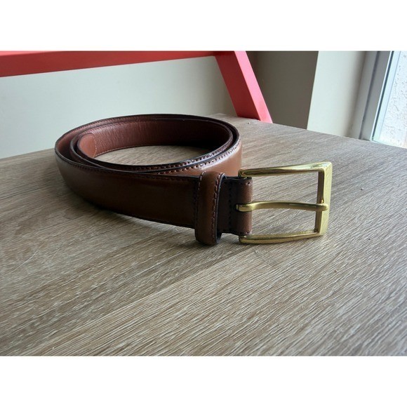 Jos. A. Bank Mens Cognac Brown Fine Italian Leather Dress Belt Gold Buckle 42