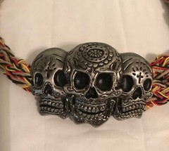 Triple Skull Belt Buckle Rasta 100% Natural Hemp Cord Braided Hemp Twine 48&Prime;
