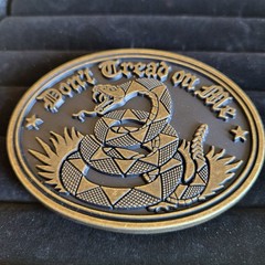 Don&rsquo;t Tread On Me Biker Belt Buckle Gadsden Flag & Snake Antique Bronze Finish