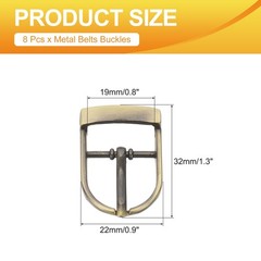 8 Pcs 0.8 Inch Adjustable Single Prong Buckle Belt Buckle, Bronze
