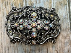 Victorian Style Multi-Color Rhinestone Jeweled See-Trough Ladies Belt Buckle