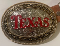 Vintage Leather Belt Buckle, and Belt, Texas, Brown Leather, Nice, Unique
