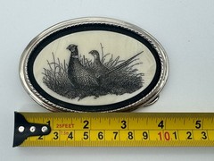 The Beaver Buckle Co. Oval Hunting Bird Pheasant Western Belt Buckle Handcrafted
