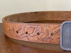 Vintage Western Tooled Leather Belt GENTLEMAN JIMS BILLIARD PARLOR , MN Buckle
