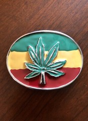 Pot Marijuana Leaf Rasta Flag Jamaica Rastafari Metal Unisex Men’s Belt Buckle