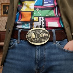 NEW Men Antique Gold Metal Fashion Belt Buckle Native Buffalo Bull 5 Cents Coin